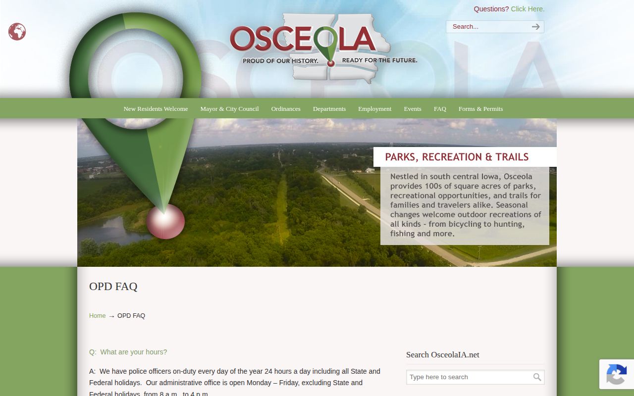 Osceola Police FAQ section explaining how to request police report copies