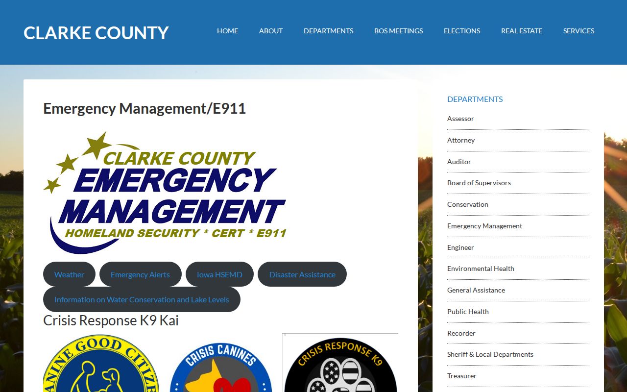 Clarke County emergency management commission page identifying Woodburn in the county public-safety structure
