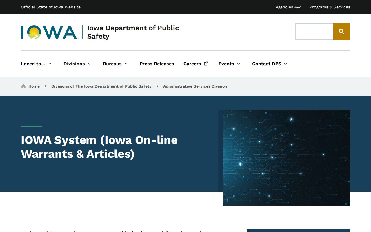 Iowa Department of Public Safety description of the law-enforcement IOWA System